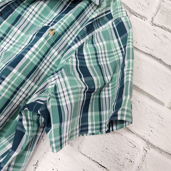 KingSize Big And Tall Short Sleeve Button Up Plaid Mens 4xl Green Casual Shirt - Picture 3 of 6